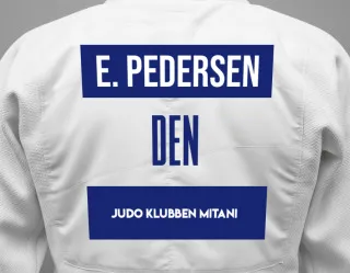 Judo GI with a backnumber showing the name Emil  Maly Pedersen from Judo Klubben Mitani